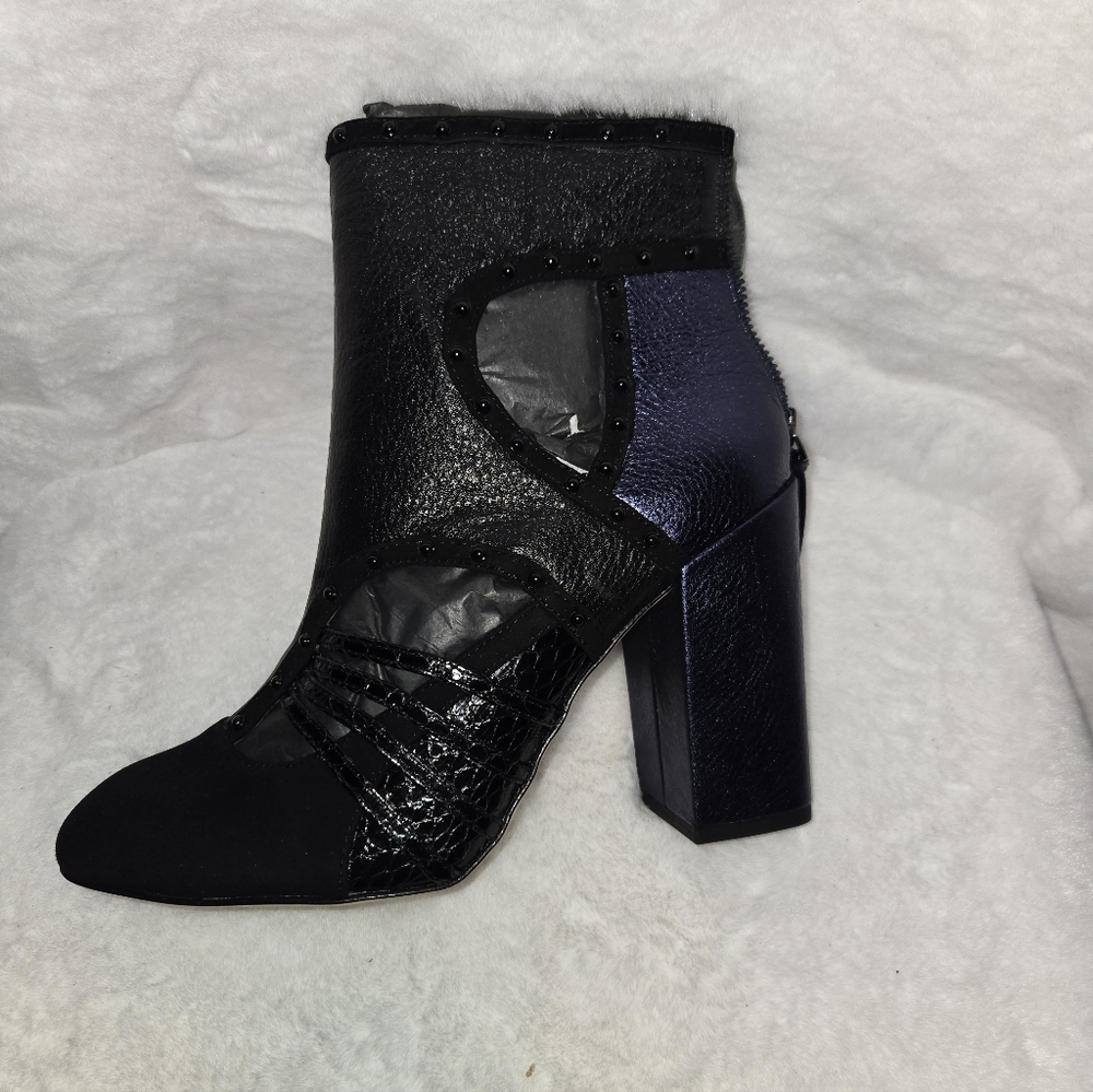 Elegant Black & Metallic Blue Ankle Boots